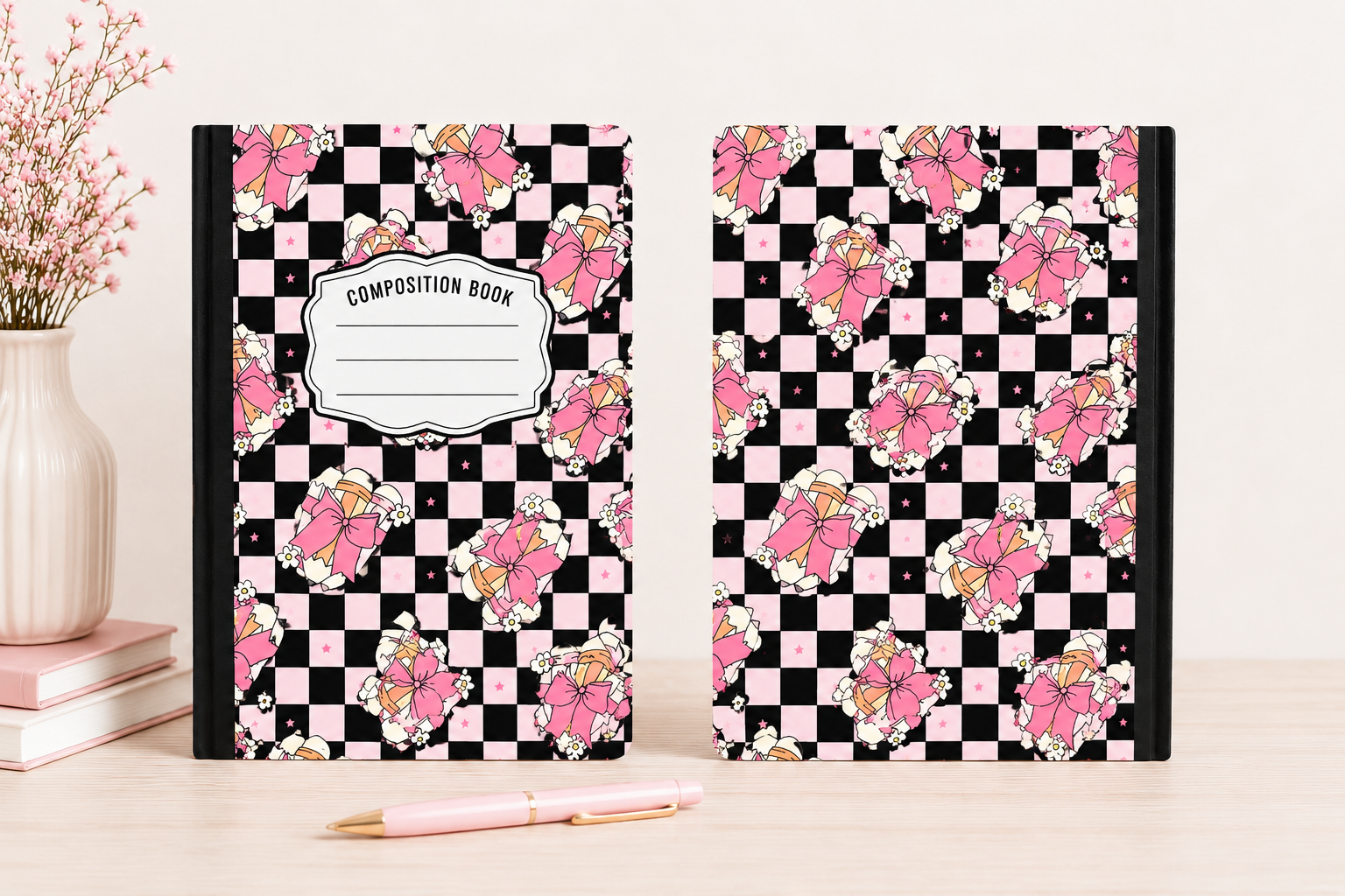 Pink Bow & Pencil Hardcover Composition Notebook